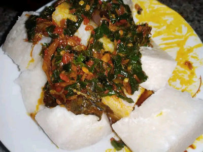 boiled yam with vegetable stew