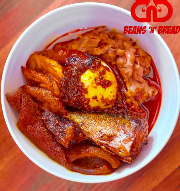 Beans (3) + Big bread + Plantain + Beef + Fish/Chicken + Ponmo + Egg