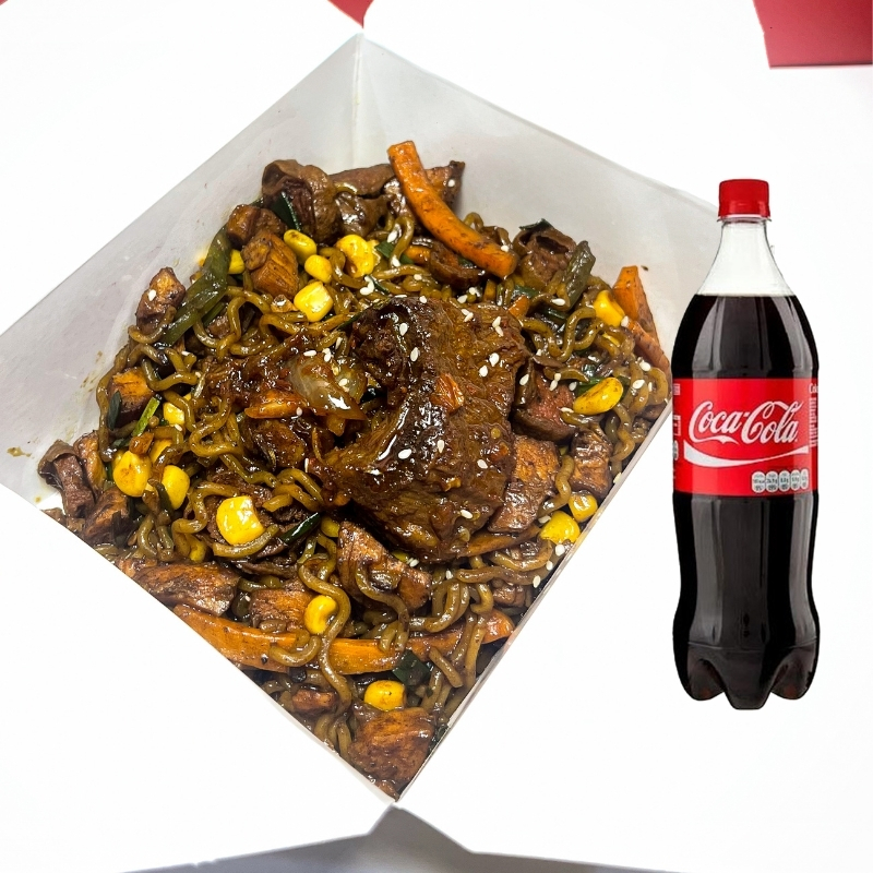 Chickilicious noodles with beef and drink combo