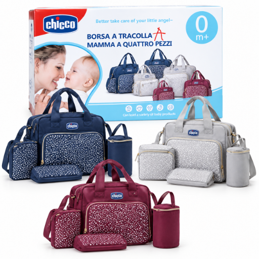 Chicco 4-piece mummy diaper bag set with baby essentials organiser & bottle holder