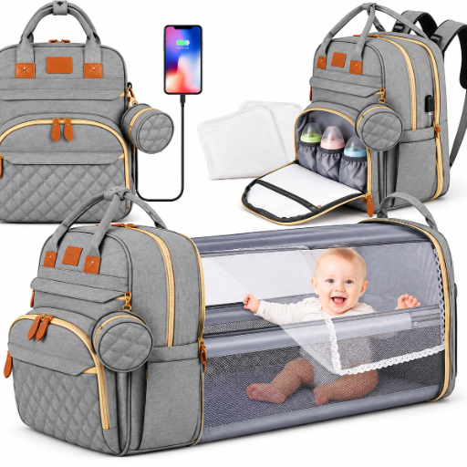 3-in-1 multifunctional baby diaper backpack with portable baby bed
